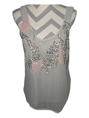 BKE Gray Sequin-Embellished Sleeveless Tank